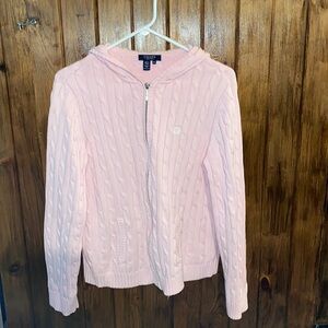 Chaps Hooded Cable Knit Full-zip Sweater